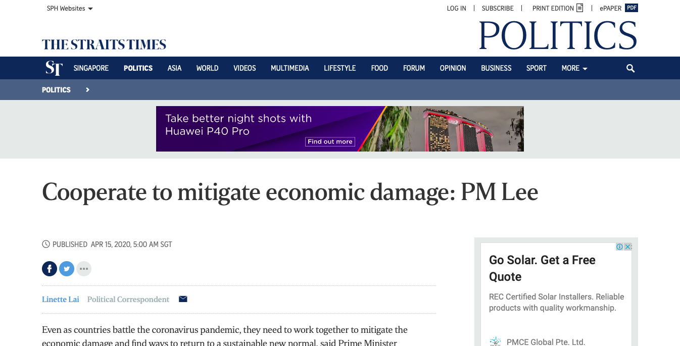 Cooperate to mitigate economic damage: PM Lee